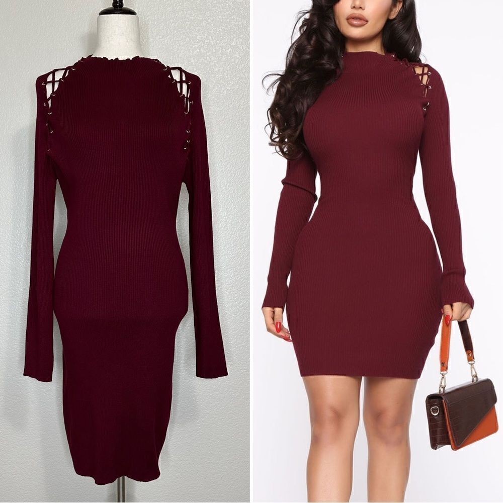 Fashion Nova Burgundy Arie Sweater Mini Dress, Size XL